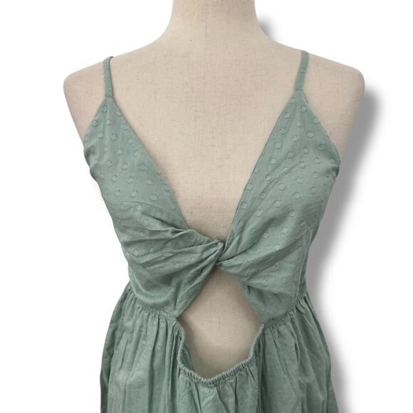 NEW Roxy Evening Glow Crinkle Mini Dress Size Large Smocked Cut Out Fit & Flare - Picture 4 of 9